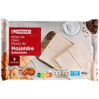 Masa de hojaldre en láminas finas EROSKI, bandeja 500 g